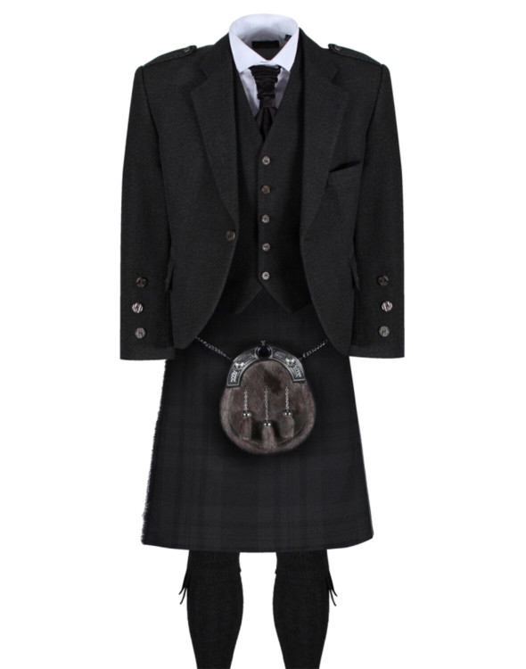 Black Isle Dark Grey Tweed Jacket Kilt Outfit