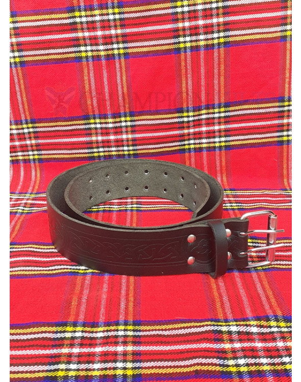 Celtic Embossed Leather Double Prong Kilt Belt