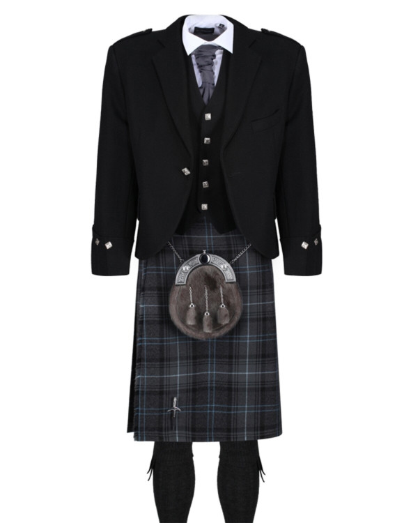 Highland Granite Blue Black Jacket Kilt Outfit