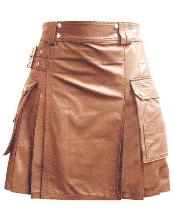 Luxury Brown Leather Kilt For Men