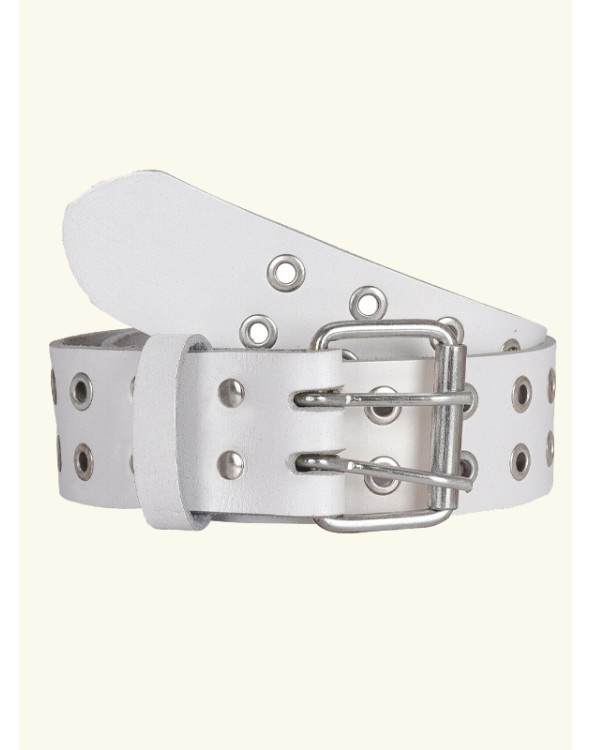 White Fashion Double Prong Leather Belt