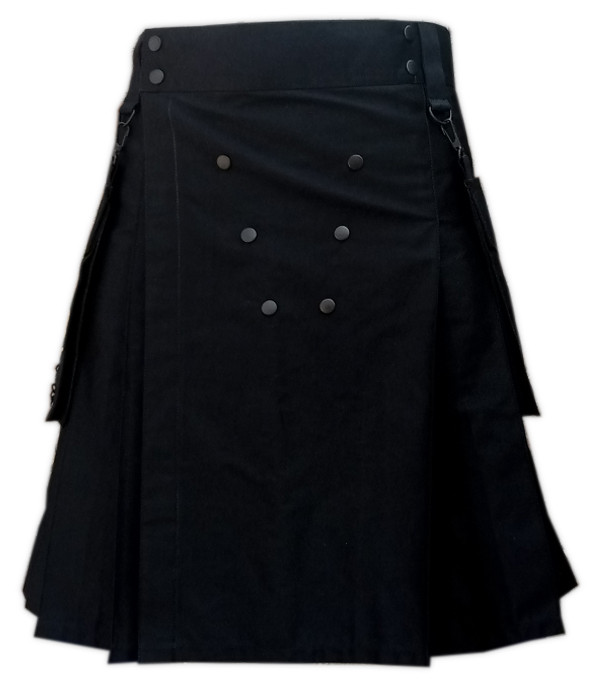 Black Fashion Detachable Pocket Utility Kilt | Champion Kilts