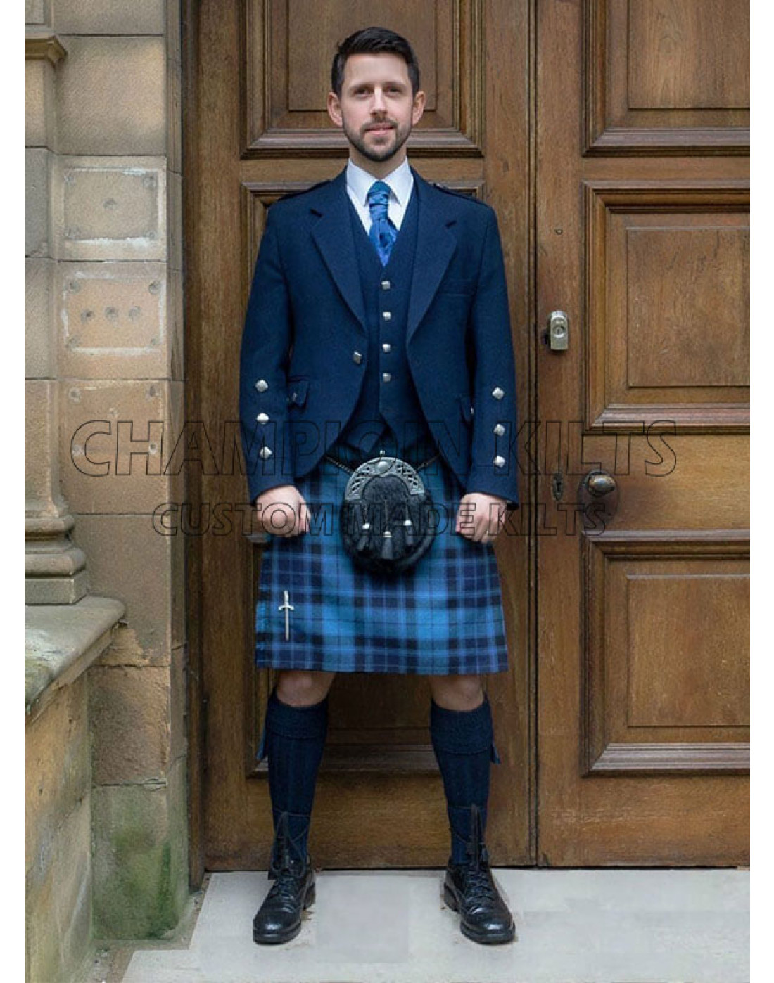 Scottish Men Prince Charlie Kilt Jacket & Waistcoat Traditional 5 Yard Kilts  Set