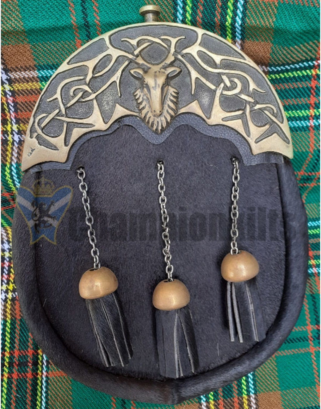 Scottish Kilt Sporrans Full Dress Kilt Sporran Grey Rabbit Fur Celtic Cantle 