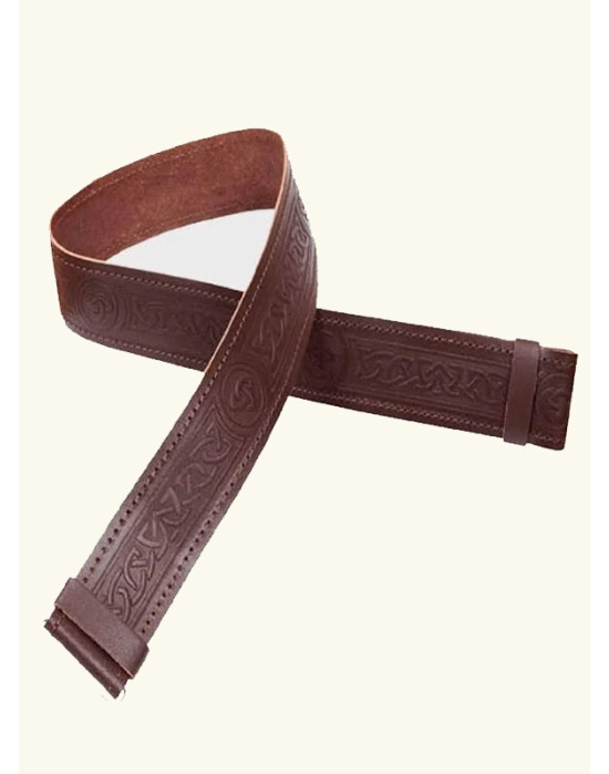 Brown Embossed Leather Kilt Belt