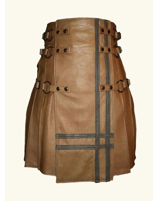 Brown Real Leather Gothic Style Kilt