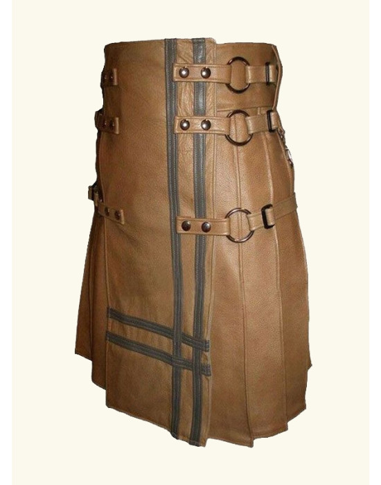 Brown Real Leather Gothic Style Kilt