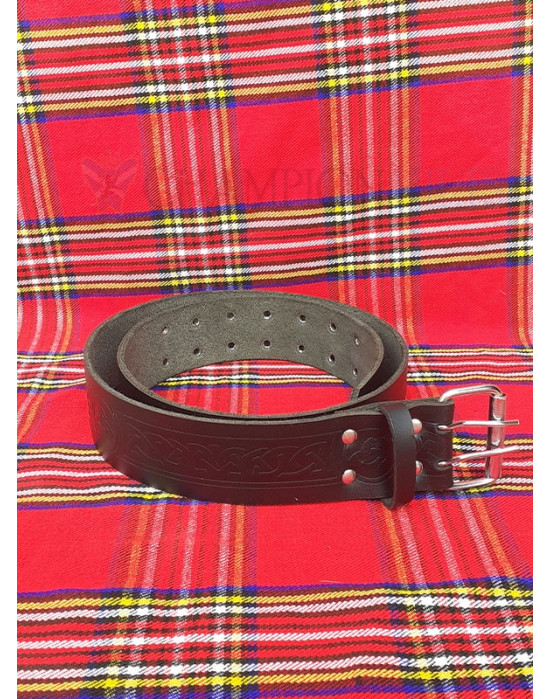 Celtic Embossed Leather Double Prong Kilt Belt