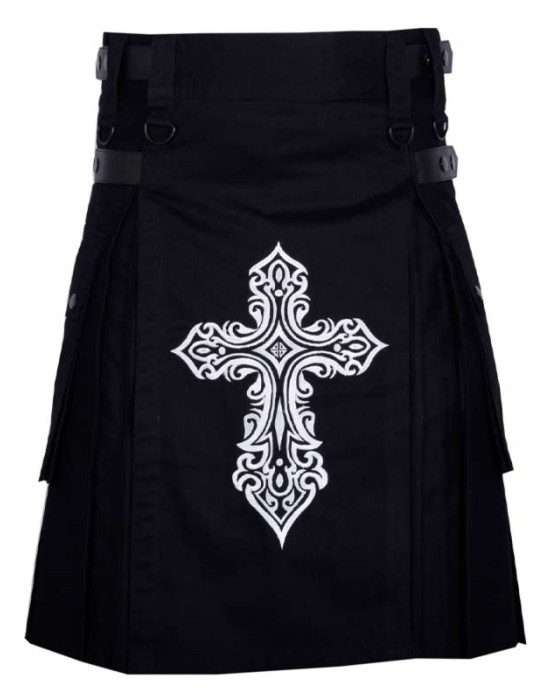 Celtic Sword Embroidery Pattern Black Utility Kilt