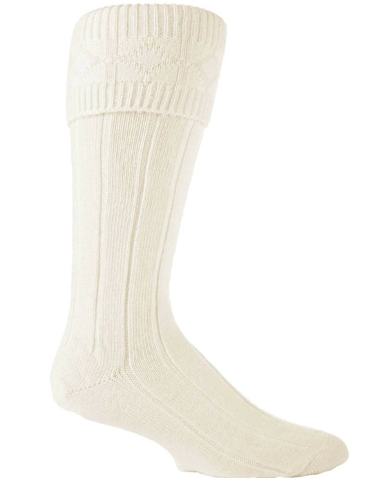 Mens Thick Wool Rich White / Cream Formal Traditional Scottish Kilt Socks