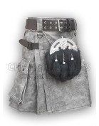 Grey Leather Kilt With Dress Sporran + Belt