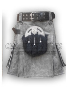 Grey Leather Kilt With Dress Sporran + Belt