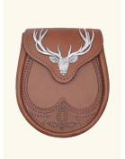 Tan Leather Stag Head Cantle Leather Sporran