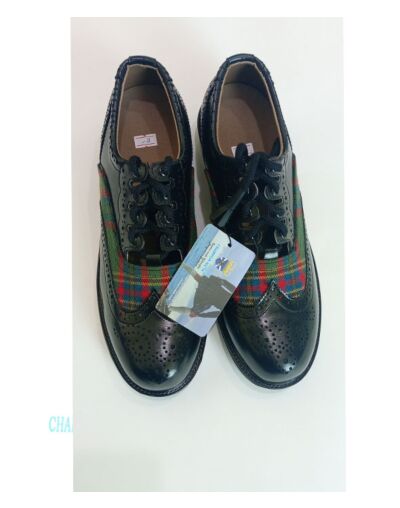 Tartan With Black Leather Ghillie Brogue
